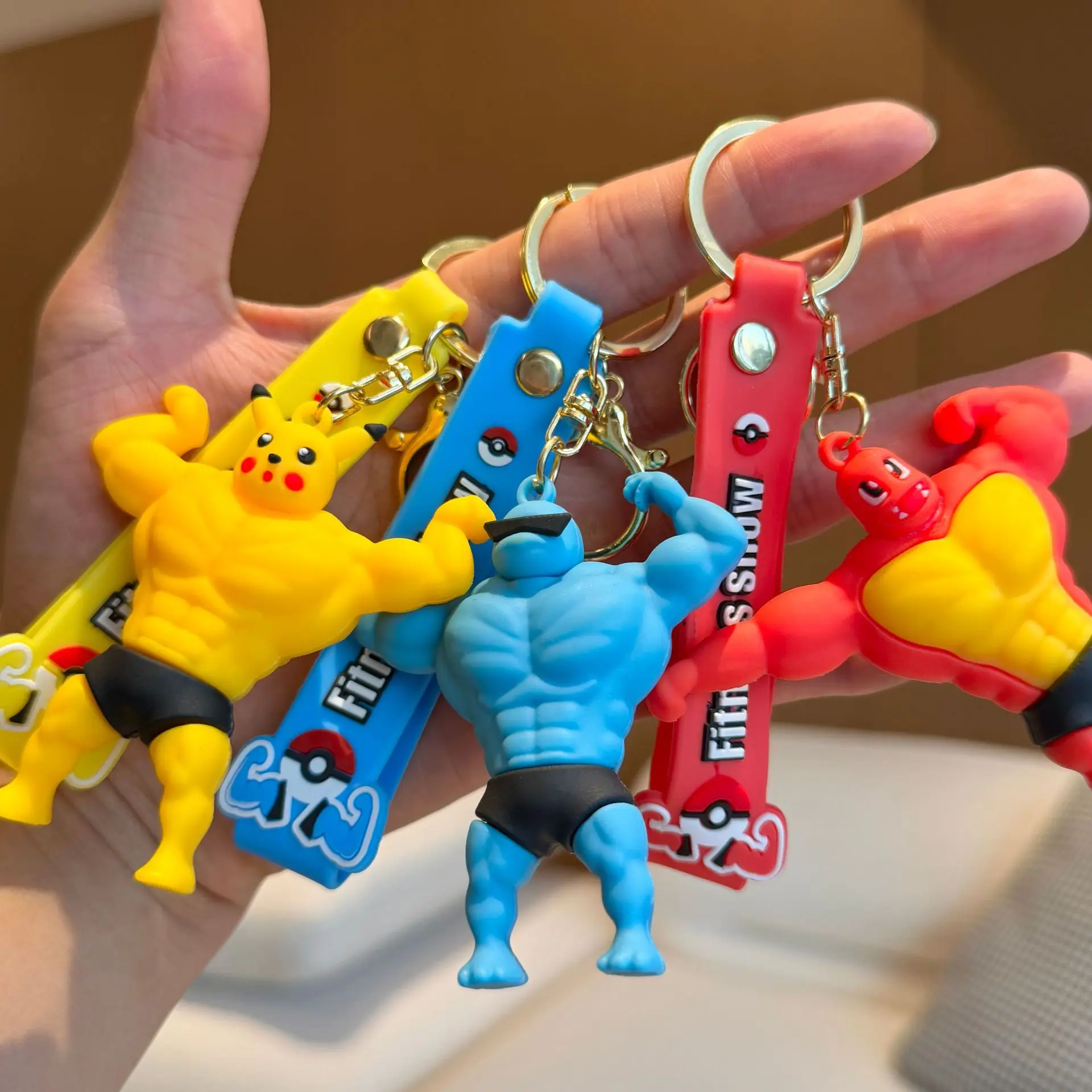 

Muscle Pikachu Keychain Set, Cute Anime Figure Key Ring Pendant, Fitness Style Charms for Backpack Bag, Anime Fans Gift