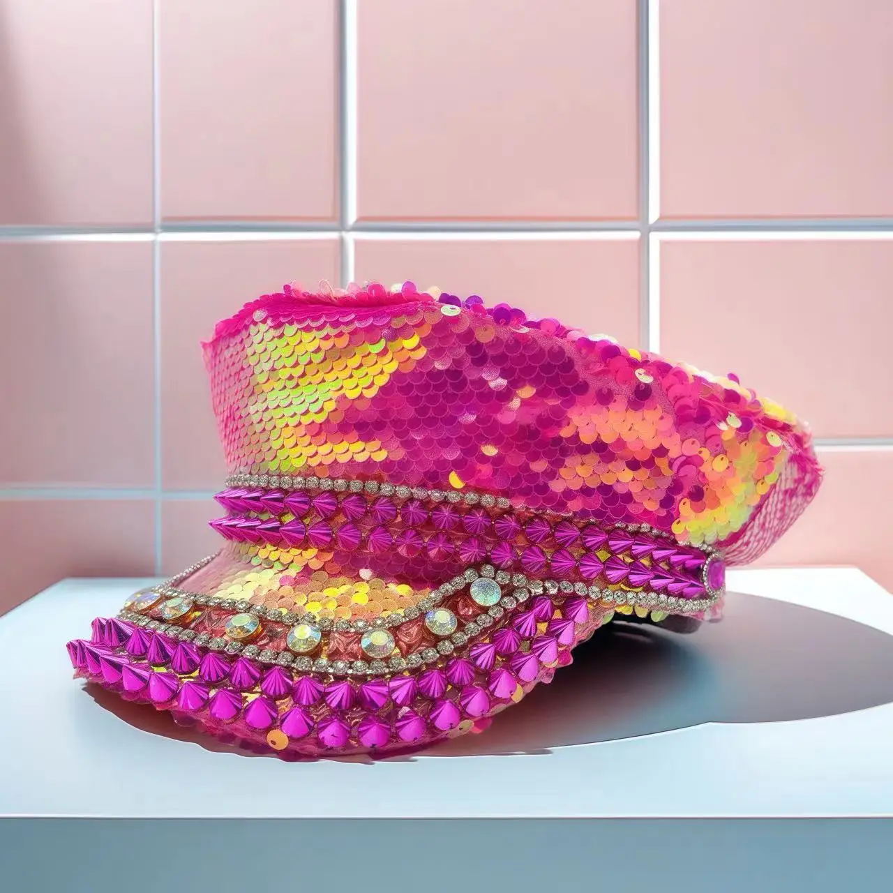 Karnevalskostüm-Hut für Erwachsene, Kapitänshüte mit Strass für Burning Man Festival Damen, Cosplay-Accessoires für Frauen