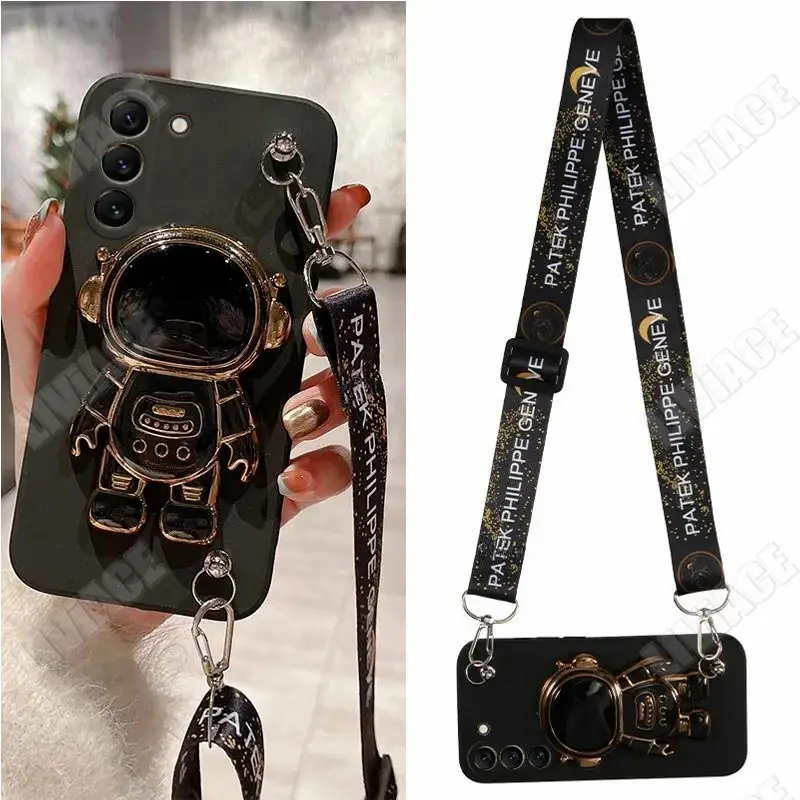 S23 Astronaut Lanyard Crossbody Silicone Case For Samsung Galaxy S23 S21 S20 S22 S8 S9 S10 Fe Plus Ultra Cover Note 10 20 Plus