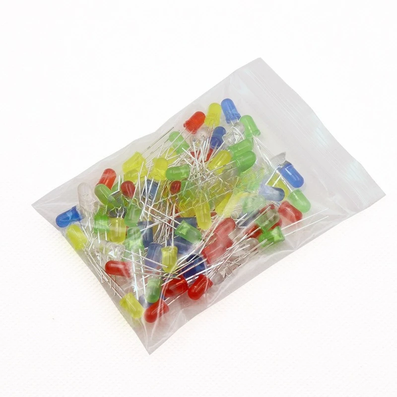 100 5 Colors 5MM (red, Green, Yellow, Blue and White) LED Lamp Beads Light Emitting Diode LED Light Package, Mixed