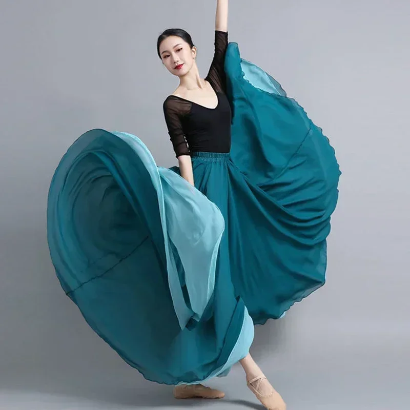 Vrouwen Dubbelzijdig Chiffon Grote Schommel Rok 540/720 Graden Klassieke Dans Rok Buikdans Kostuum Stage Performance maxi Rokken