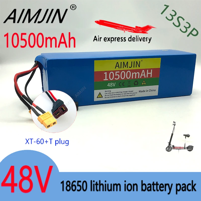 

New 48V10.5Ah 18650 13S3P lithium-ion battery pack with 1000W BMS outdoor backup battery,fro 54.6V electric scooters XT60 T plug