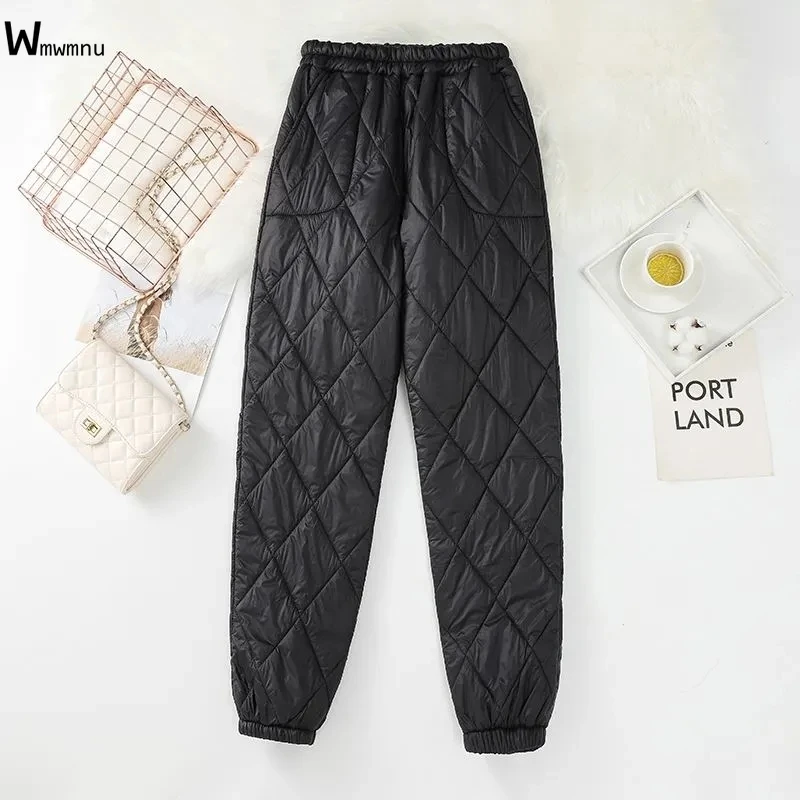 

Ultra Light Windproof Quilted Warm Pant Mom's Elastic High Waist Thick Baggy Sweatpan Casual Snow Wear Winter Pants Women