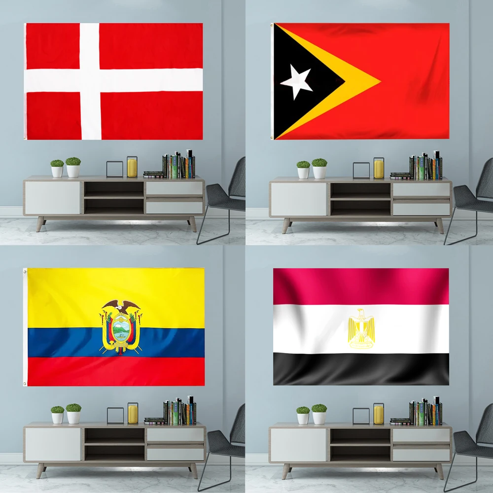 

National Flag Denmark East Timor Ecuador Egypt Graphic Custom Printed Sport Polyester Shaft Cover Grommets Banner 3X5FT 90X150CM
