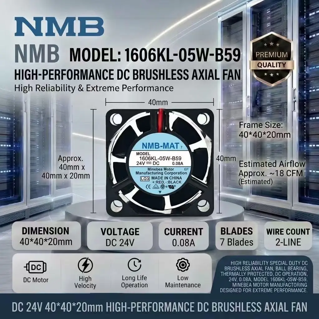 For NMB 1606KL-05W-B59 DC 24V 0.08A 4020 40x40x20mm Dual Ball Bearing  7-Blade Server Inverter Cabinet Micro Axial Cooling Fan