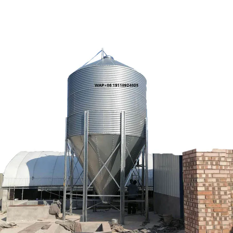 Silo de Alimentación para Pollos de Acero Galvanizado en Caliente, Silo Torre Pequeño para Almacenamiento de Alimento para Aves de Corral, Capacidad de 3.7-30 Toneladas, 1 Año de Garantía