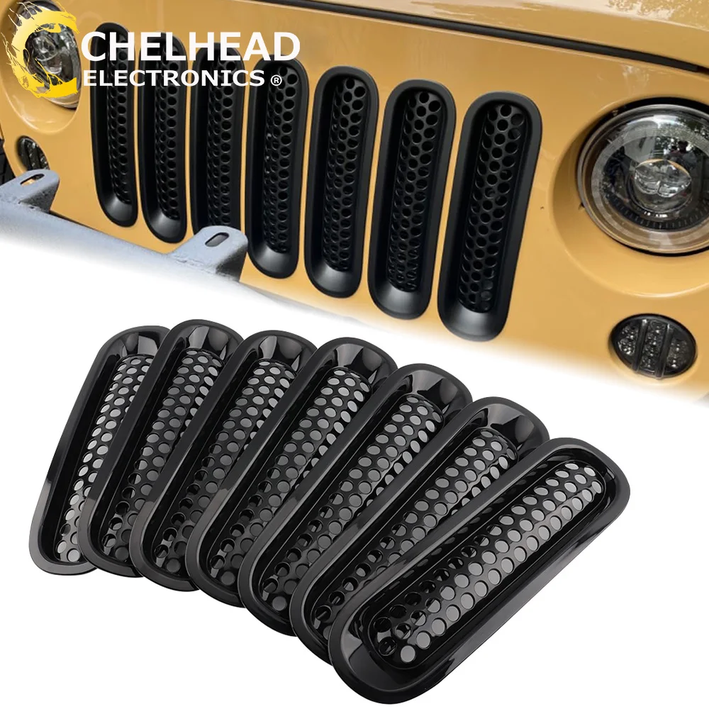 

Clip-in Grille Cover Guard Front Mesh for Jeep Wrangler JK JKU 2007-2018 Offroad Inserts Racing Grillage Frame Grill Black