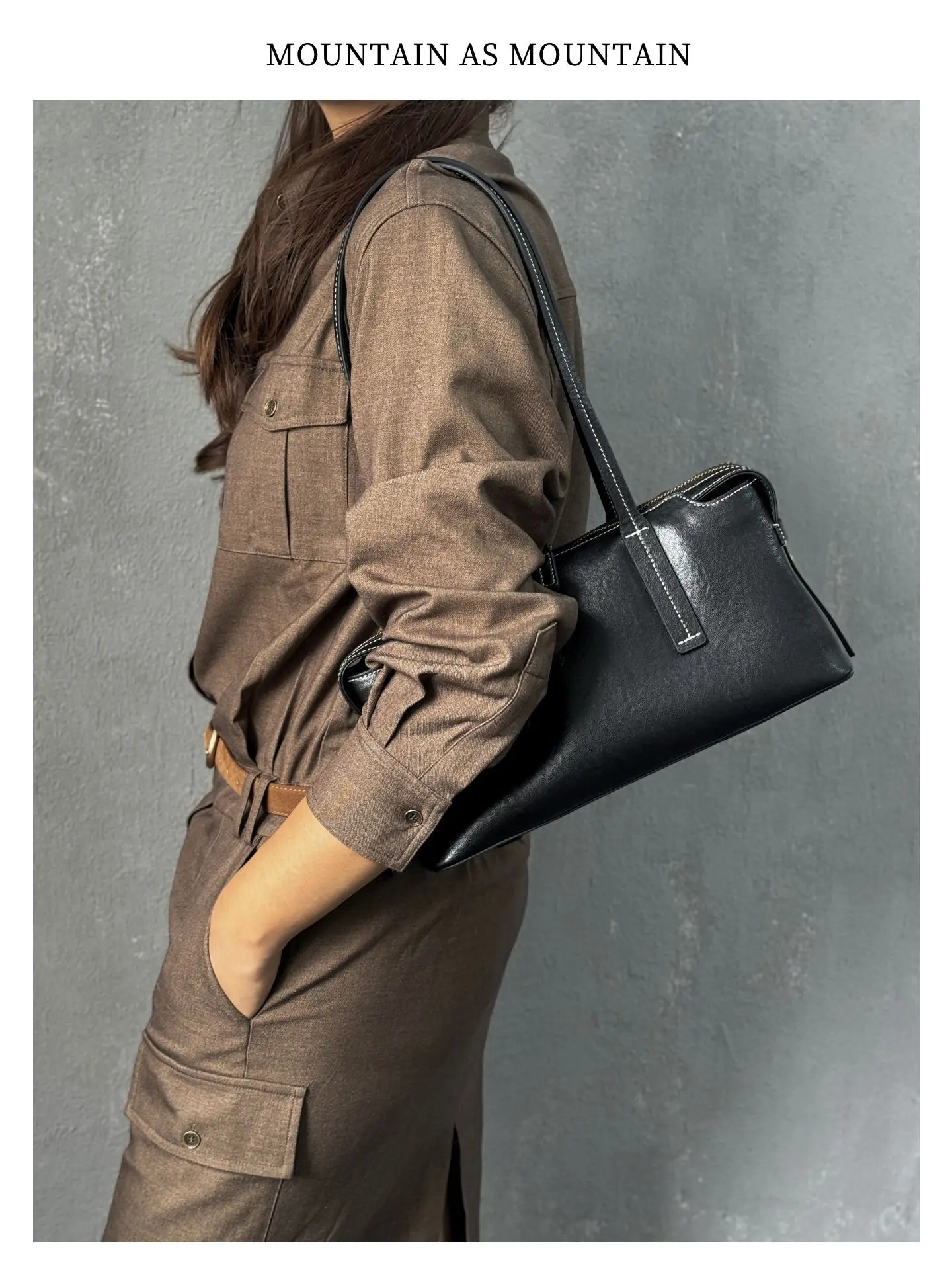 

First-Layer Vegetable-Tanned Leather Hand-Stitched Large-Capacity Tote Bag for Women, New Chinese-Style Retro Shoulder Crossbody Handbag