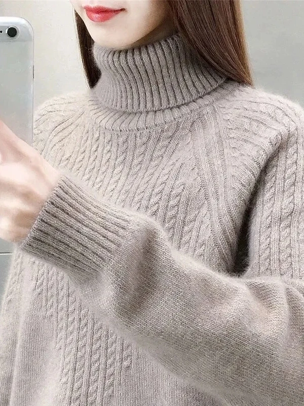 

Ladies High Ne Knitted Sweater Thiened Loose Sle Autumn Winter Faion Trendy Inner Wear Korean Sle Polyester Fiber