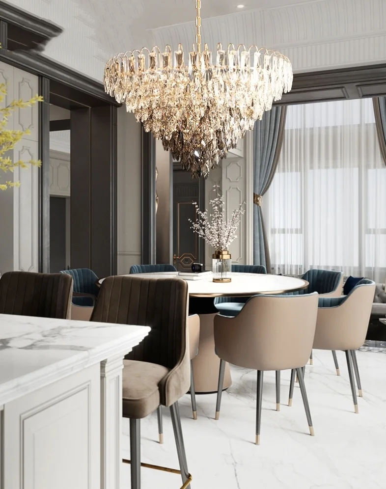Postmodern Gray Crystal Pendant Lights for Dining Room Living Room Feather American crystal Chandelier Light Restaurant Luxury