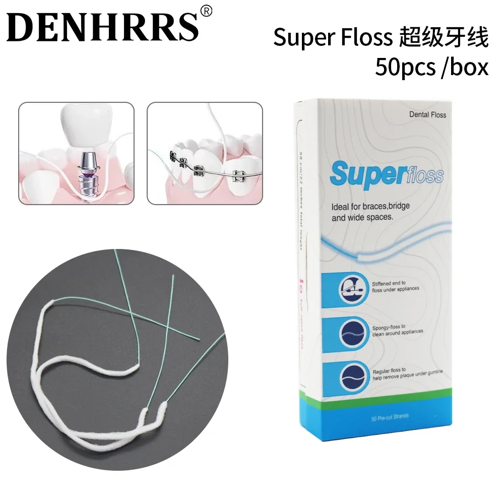 DZK 50Pcs/Box Dental Floss Threaders Tooth Flossers For Orthodontic Braces Bridge Implant Hoop Threading Braces Oral Clean