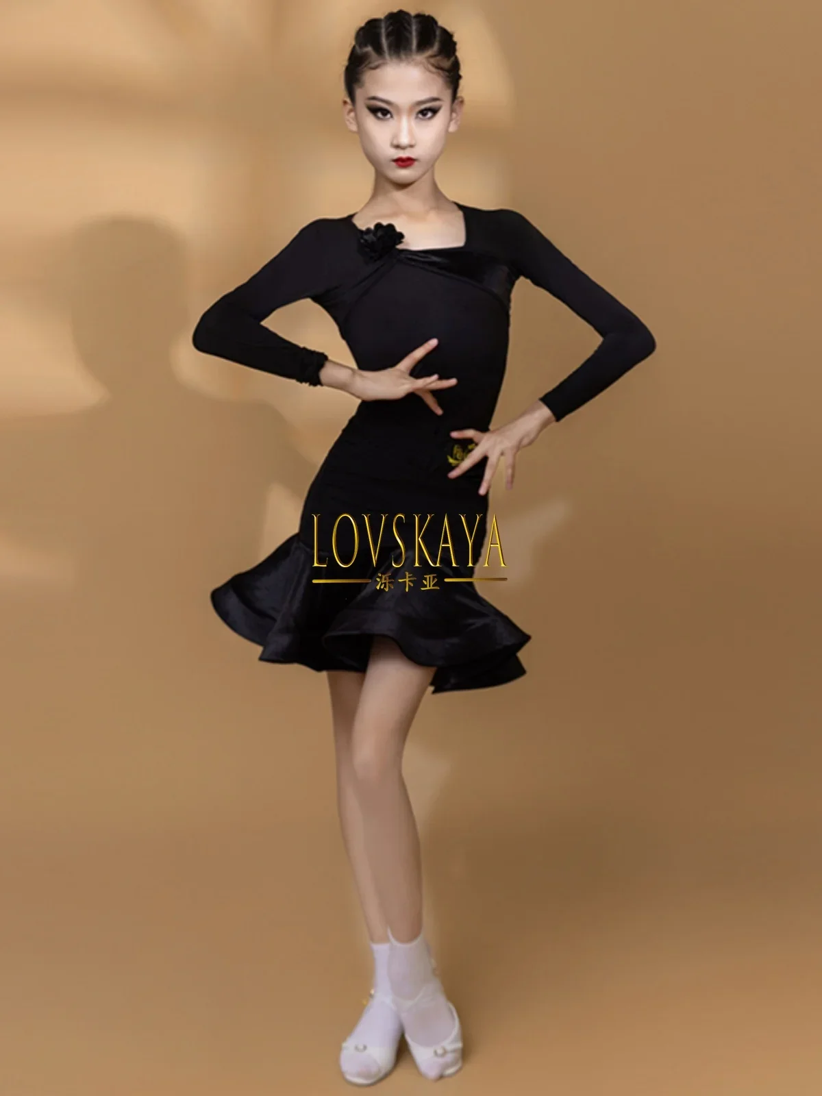 new children training and practice clothing long sleeved performance Latin dance costume for girls