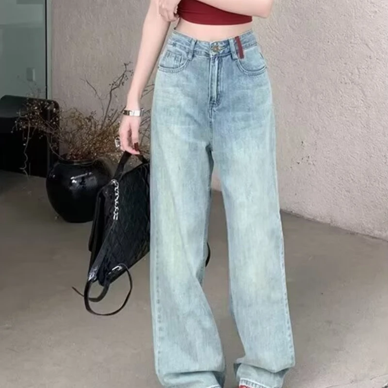 Fashionable Embroidered High-waist Wide Leg Jeans For Women In 2024 Spring And Autumn Seasons Loose Slim And Floor Length