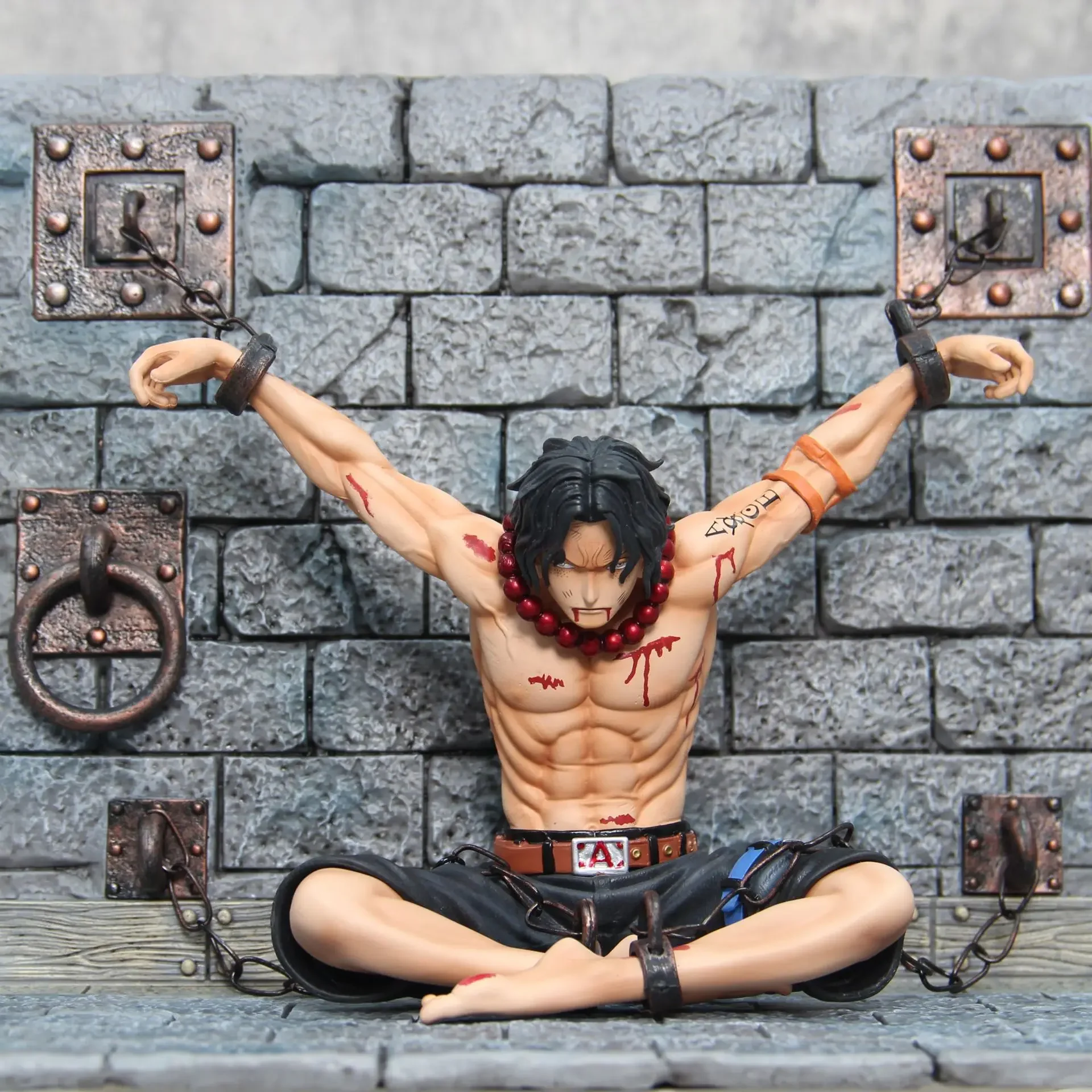 

22cm One Piece Portgas·D· Ace Figure Whitebeard Pirates Captain Of The Second Team Prison Name Scene Model Anime Toys Gifts