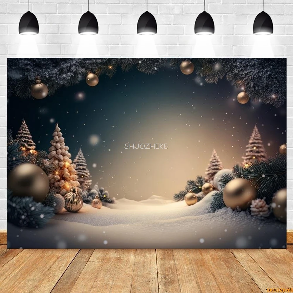 Buon Natale Sfondo Inverno Fiocco di neve Brillante Bokeh Glitter Stella Capodanno Rosso Palla di Natale Bambini Ritratto Fotografia Sfondo