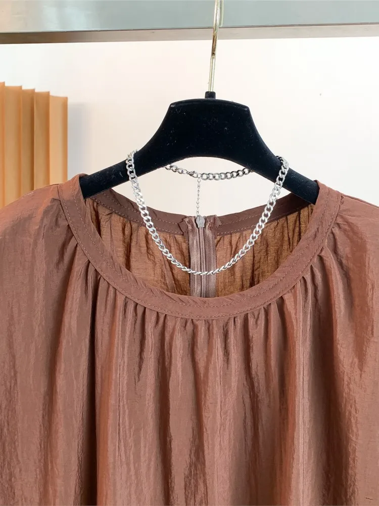 Summer Women Pleated Shirt Vest Back Hollow Out Belted Lazy Cotton Sleeveless Round Neck Pure Color Ladies Tops