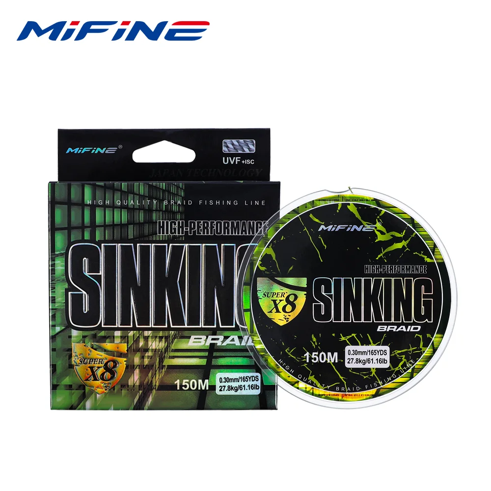 MIFINE SINKING X8 Ulepszona żyłka wędkarska 150M 18LB-67LB Pleciona super mocna 8-żyłowa żyłka wielowłóknowa PE Akcesoria do drutu karpiowego
