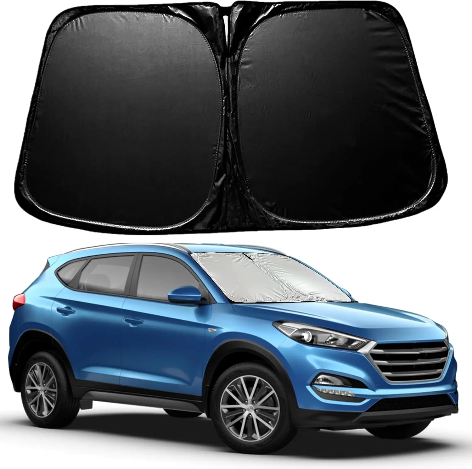 

Обновляет двухслойную солнцезащитную козырек на лобовое стекло автомобиля, солнцезащитный козырек на переднее лобовое стекло, 240T титановое серебряное покрытие, сохраняет интерьер автомобиля, Un