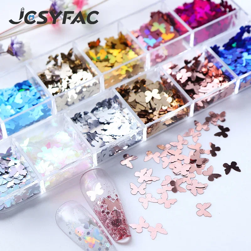 12 Grids/box Nail Enhancements Butterfly Sequins Ultra-thin Star Bow Shapes Glitter Gradient Nail Art Decorations Accessories