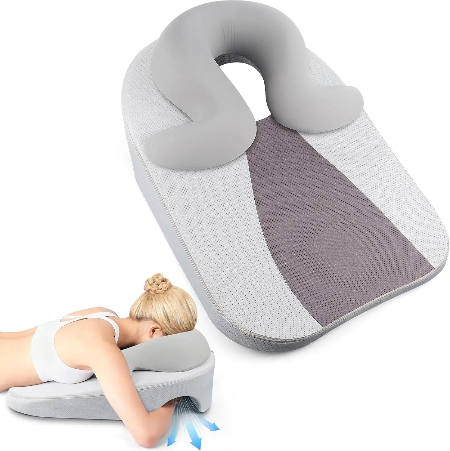 

Мягкая U-образная подушка из пены с эффектом памяти для сна на животе, для восстановления после BBL и операций на сетчатке глаза, с регулируемой петлей, серая