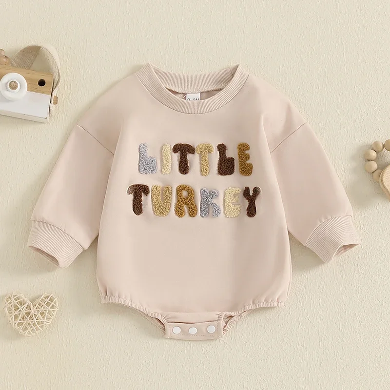 2024-07-23 Lioraitiin Baby Girls Boys Romper Long Sleeve Crew Neck Embroidery Letters Fall Bodysuit Thanksgiving Clothes