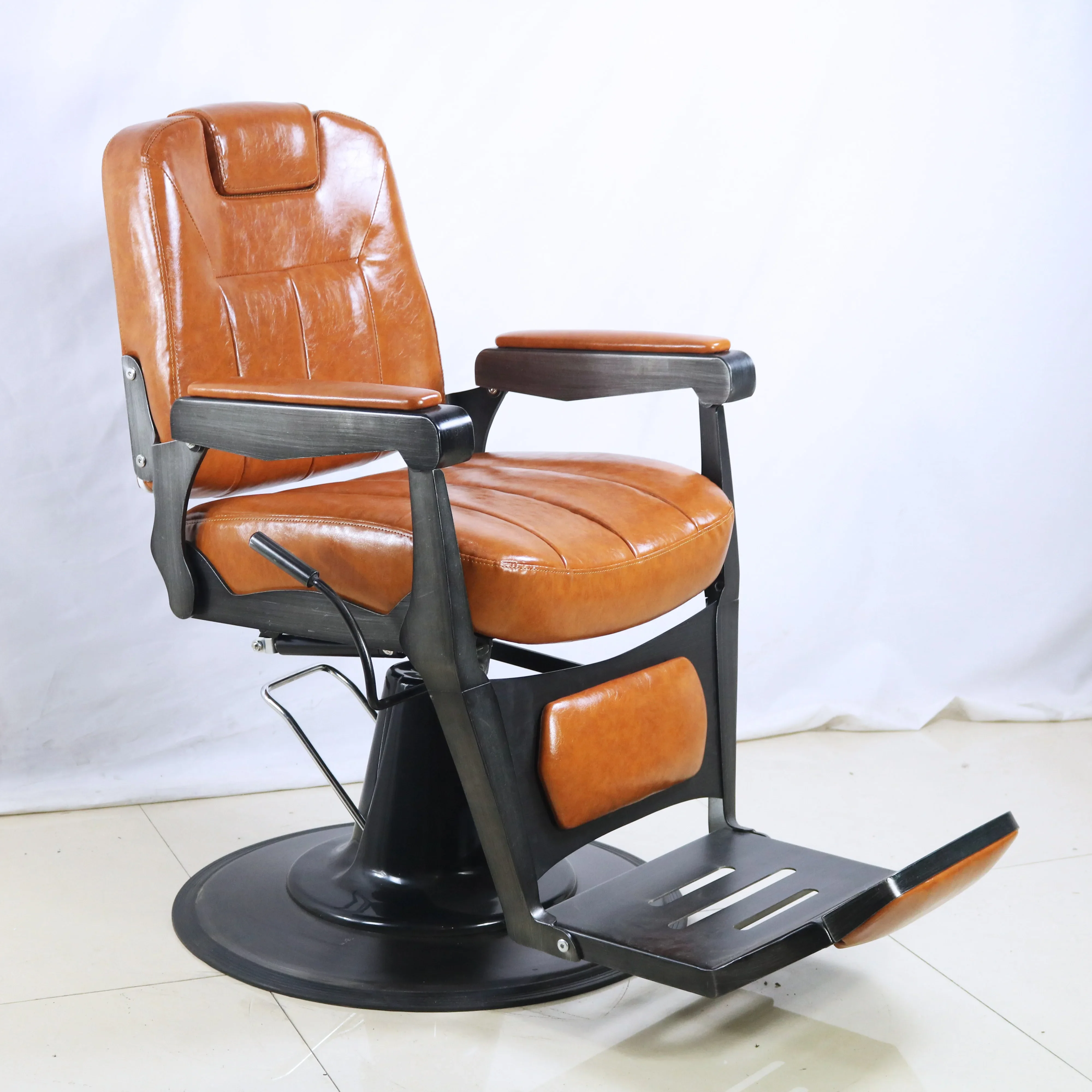#Silla Reclining HydraulicPump Men S Salon Equipment Beauty Salon Barber Chair Black Cadeira Leather Metal Hair Wood Friend Iron
