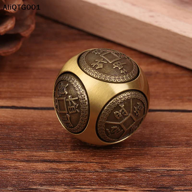 六面真鍮製フィジェットスピナーキューブ - 四福幸運金デザイン ストレス解消ボール フィジェットトイ クラフト用