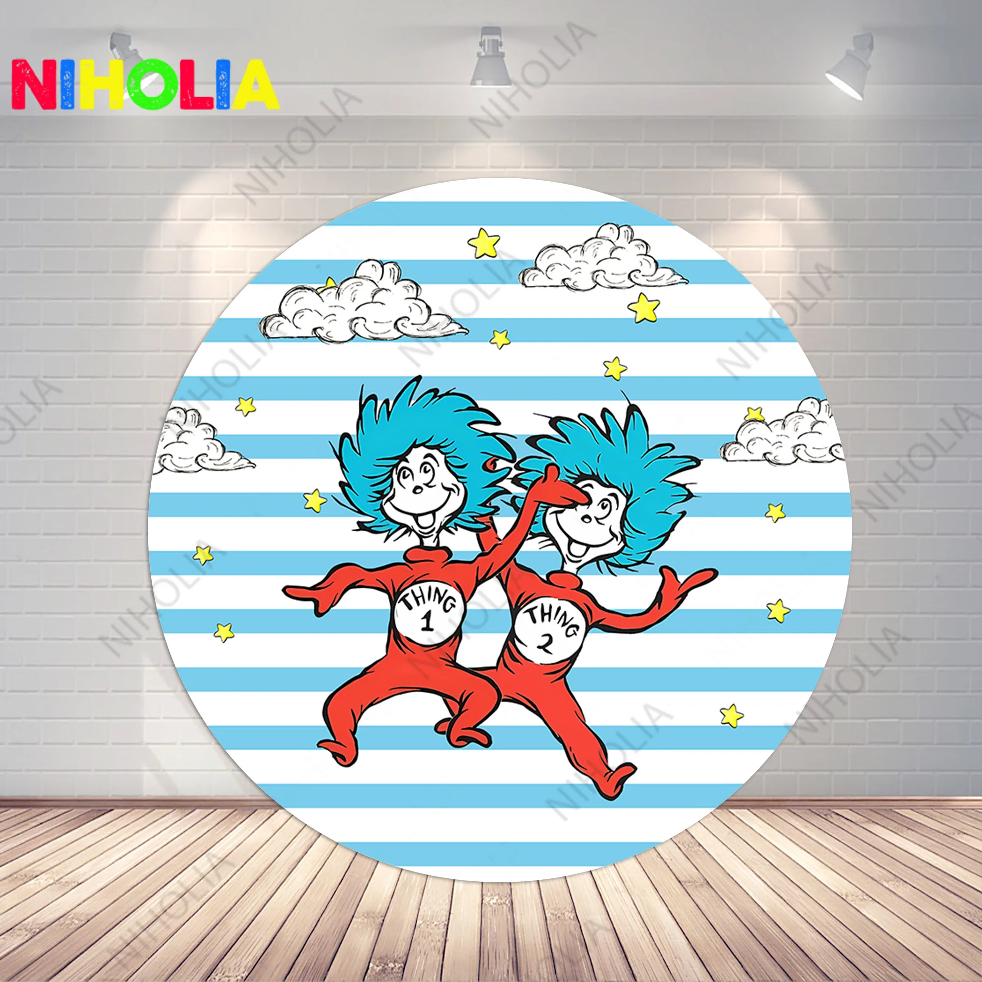 Niholia Thing 1 Thing 2 Round Photo Backdrop Kids Birthday Party Decoration Baby Shower Cylinder Cover Photo Props