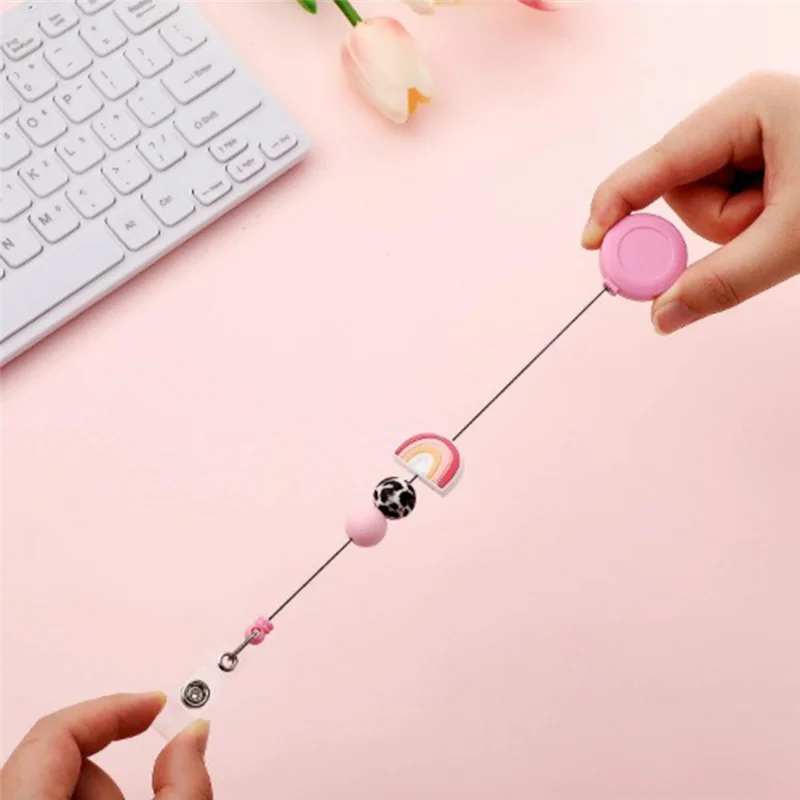 

0Z-4 Pcs Nurse Badge Reels Retractable Cute Silicone Beaded Badge Reel With Swivel Clip And Key Ring For Office