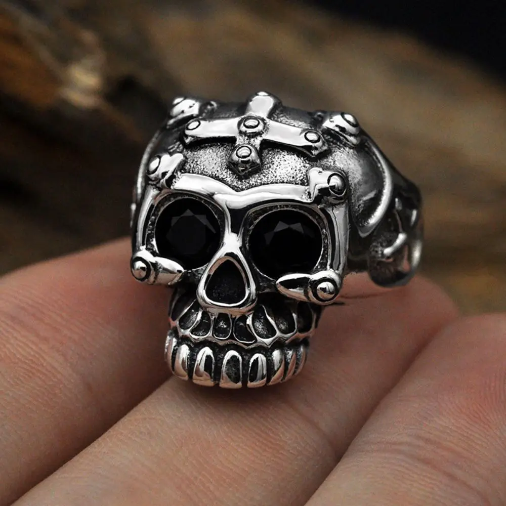 Genuine 925 Sterling Silver Open Size Ring Domineering Big Skull Old Thai Silver Craft Retro Domineering Hip-hop trendy Man Ring