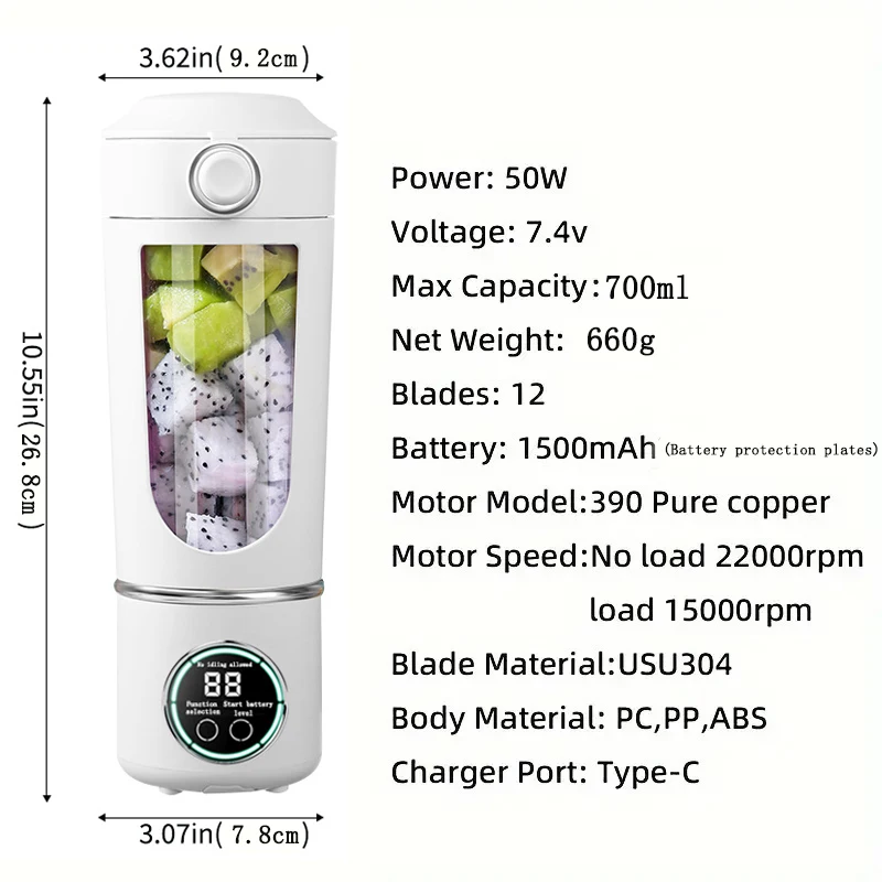 USB Rechargeable Portable Juicer for Juicer Kitchen Helper, Mini Ice Crusher, Portable Mug, Single Cup with Dual Lids