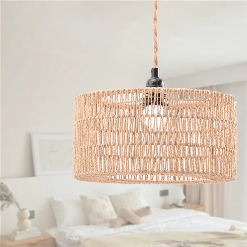 

AB13-2X Paper Rope Lampshade Ceiling Light Shade Boho Chandelier Shade Bulb Guard For Restaurant Cafe Living Room 22X11cm