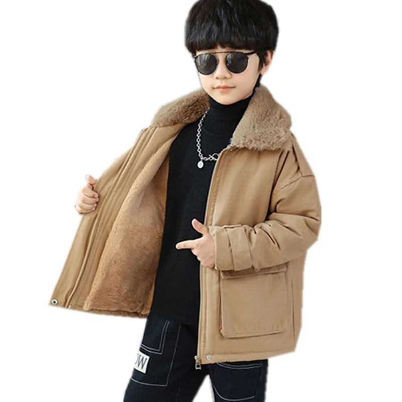 

Winter Boys Insulated Jacket Child Khaki Color Retro Plus Thicken Coat Warm Outerwear High Quality Clothes Kids Windbreaker Coat