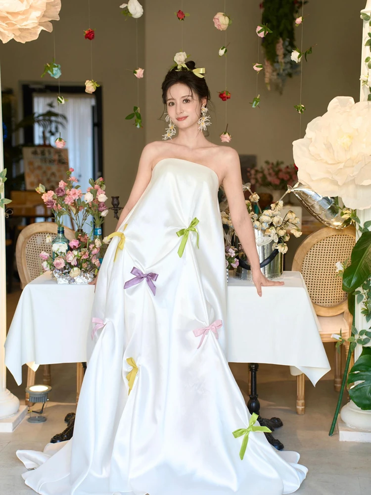 

Элегантное белое свадебное платье для фотосессий на природе, дорожное платье для фотосъемки, утренний халат с запахом на груди, платье для встречи гостей, этнический сценический костюм