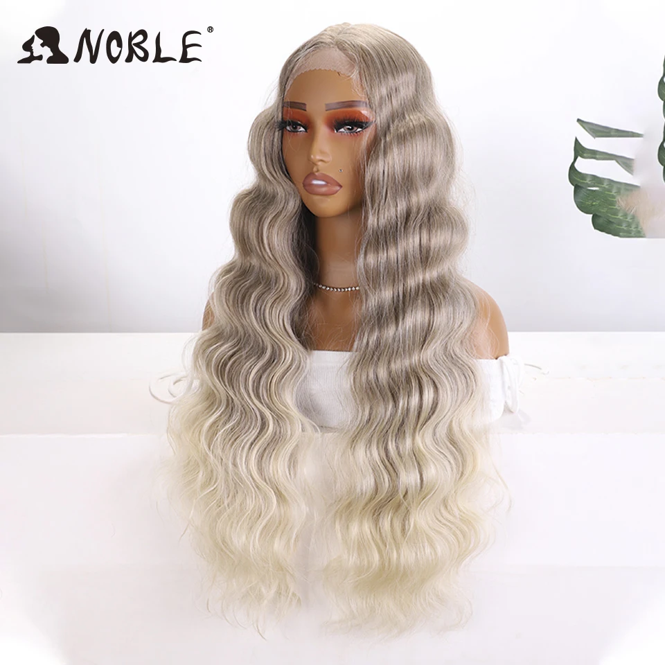 Noble Cosplay Deep Body Wave parrucche anteriori in pizzo sintetico per le donne parrucca lunga in pizzo biondo marrone Ombre parrucca resistente al