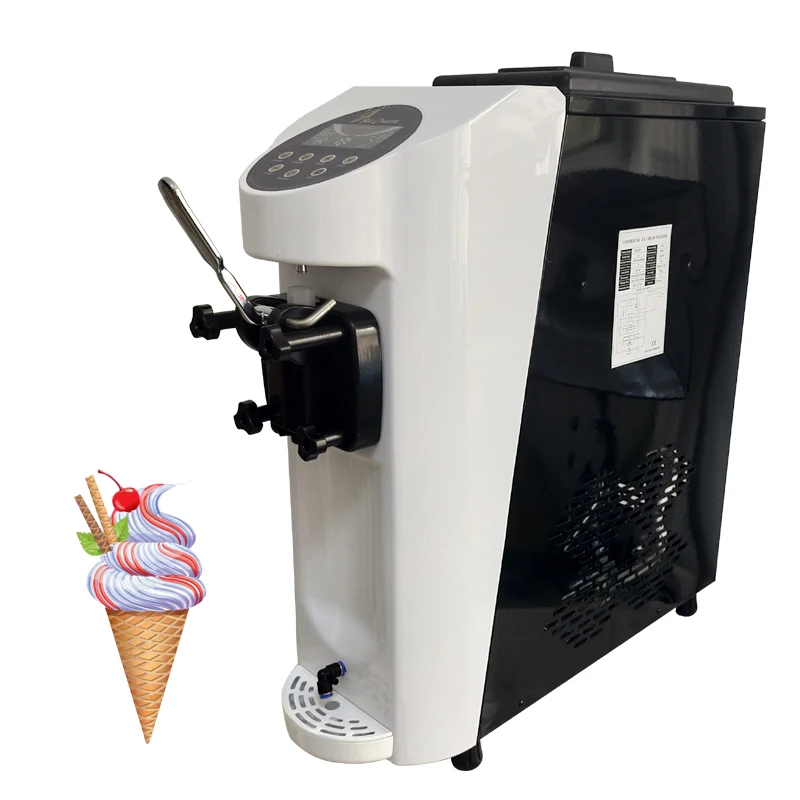 Desktop Soft Ice Cream Machine Commerciële ijsmachine Automatische enkele kop kleine kraamkegelmachine