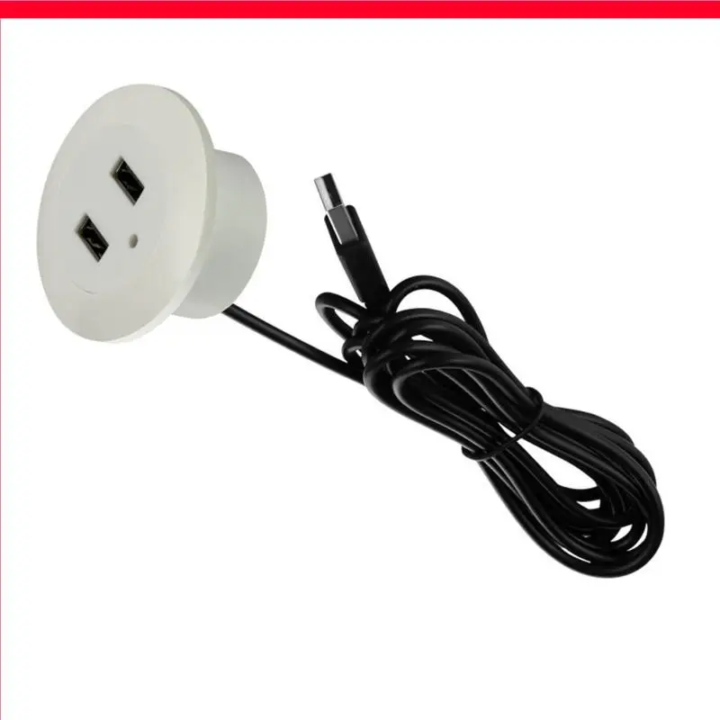 

D46B Embedded USB Charging Splitter for Office Desk Round Hole 2 Port Charging