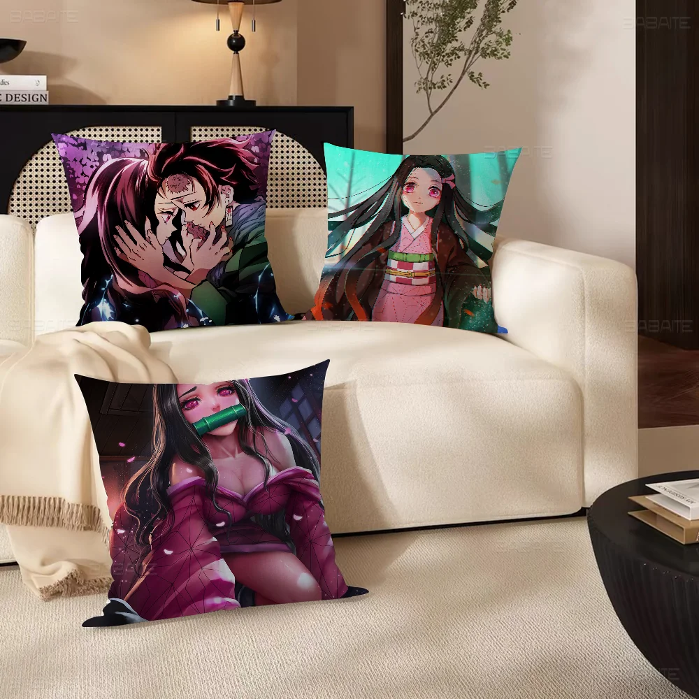 Anime Demon Slayer Kamado Nezuko Cushion Cover Pillow Cover Decor Pillowcase Printed Cushion Case For Couch