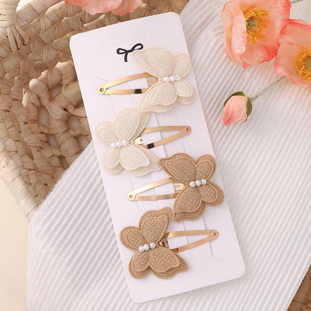 

4Pcs/set Butterfly Hair Snap Clip Set for Girls Double Layered Bow Cute Bangs BB Hair Pin Cotton Kids Baby Hair Accessories