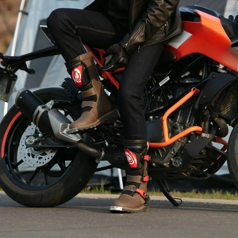 Botas de proteção para motocicleta, botas de motocross anti-queda até o joelho, antiderrapantes, para todos os terrenos, à prova d'água