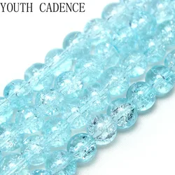 Natural Light Blue Cracked Crystal Stone Round Loose Spacer Beads 15