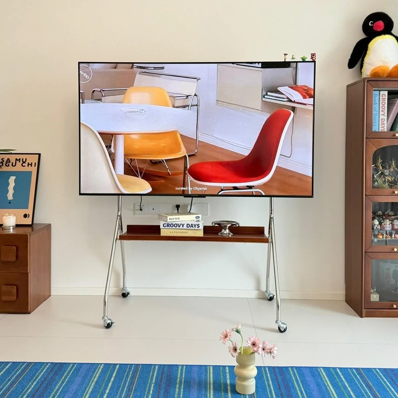 Movable TV stainless steel bracket floor to ceiling cart room bedroom household hanger suitable for 32-75 inches