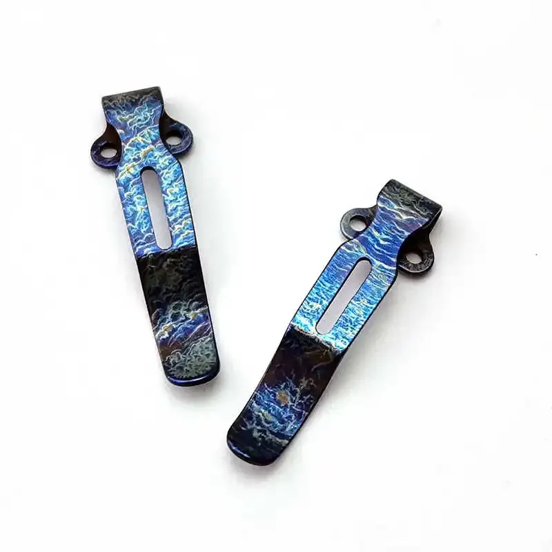 

1pc Blue Craquelure Titanium Knife Pocket Clip Clamp For Benchmade Bugout 535 Griptillian Mini-Grip 940 Emerson CQC ZT 0920 0640