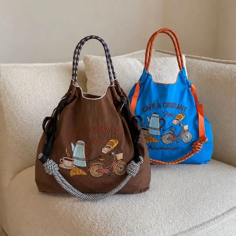 New Women's Shoulder Bag with Fashionable Embroidery Design, Large Capacity, Lightweight and Foldable, Suitable for Shopping, Casual Outings, Holiday Parties, and Surprise Gifts