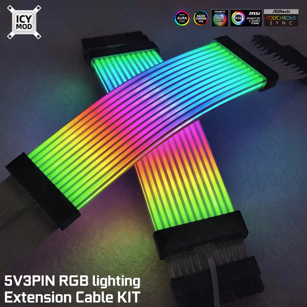 fio de extensao rgb para placa mae neon lighting streamer rainbow vga extender argb gpu gpu pc mod 8pin 24pin 01