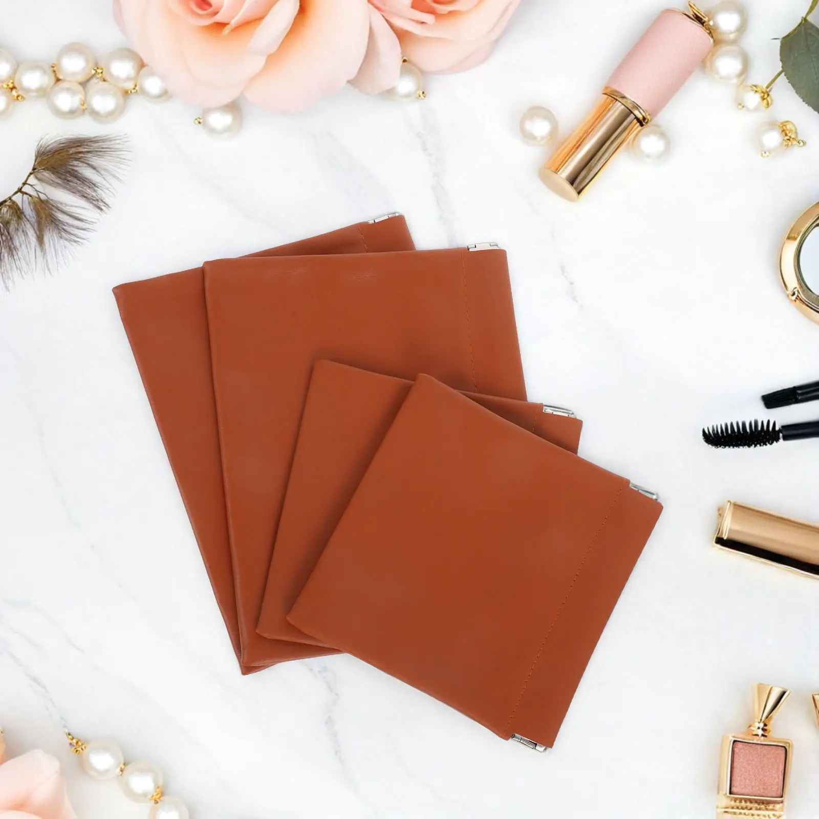 

Набор из 4-х сумок для хранения украшений из ПУ с автоматической застежкой, маленькие дорожные мешочки, компактные органайзеры для косметики, держатели для аксессуаров