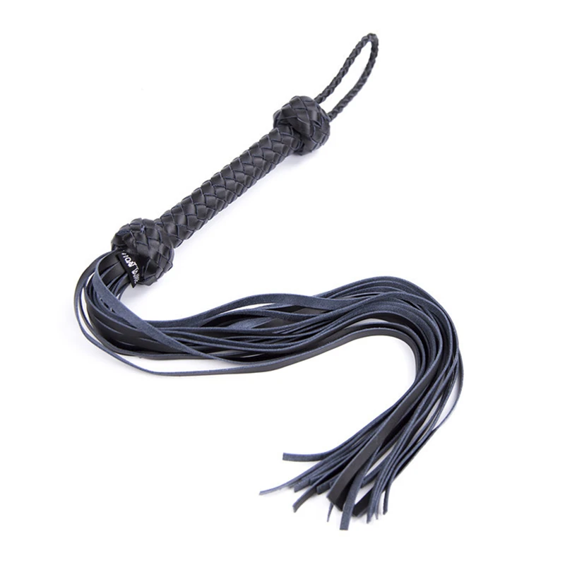 71CM Genuine Leather Horse Whip,Flogger Bull Whip Cowhide Horse Riding Whip Handle with Wrist Strap