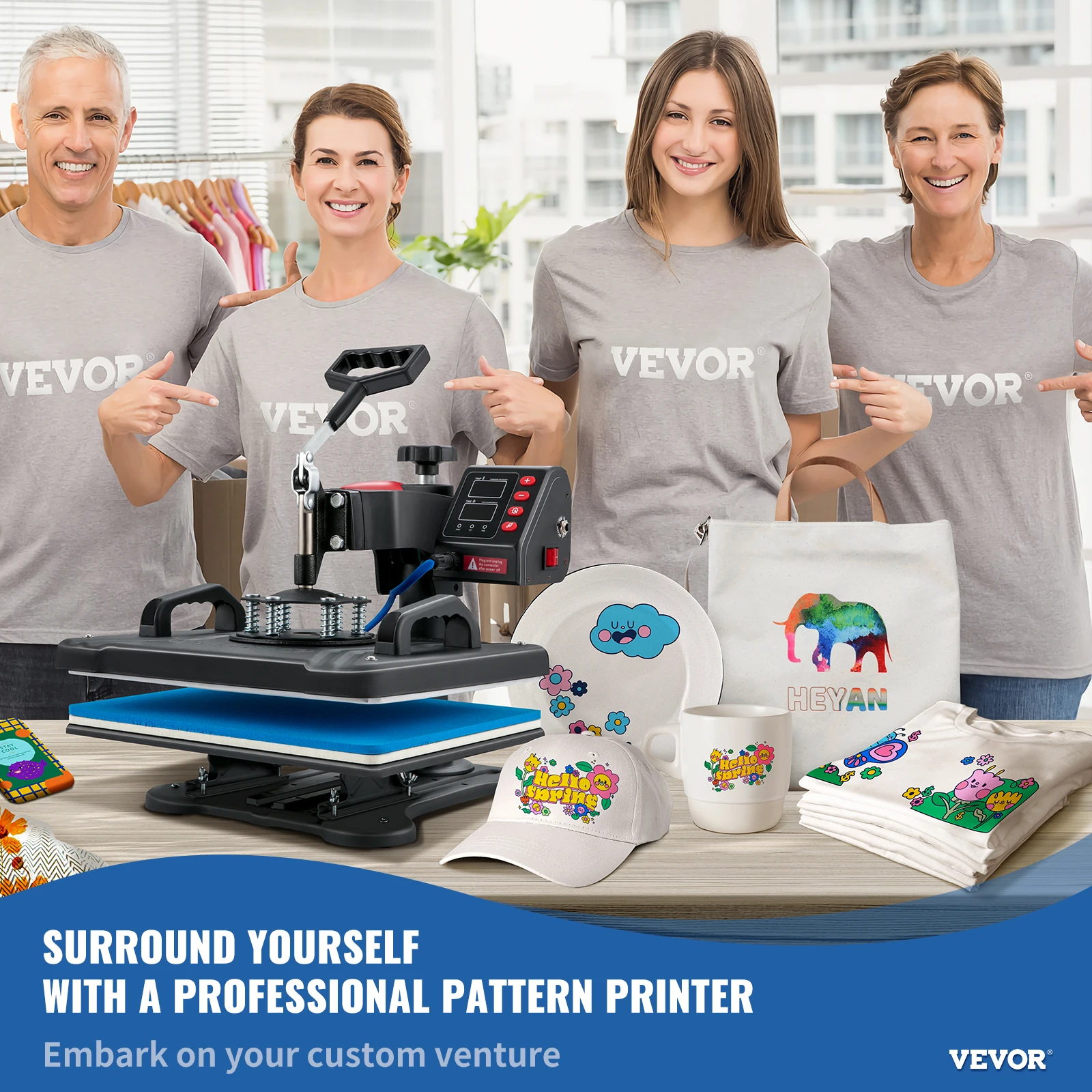 VEVOR Heat Press, 5 in 1 Heat Press Machine Machine 12x15, 1250W Clamshell Sublimation Transfer Printer Fast Heat-up, for DIY