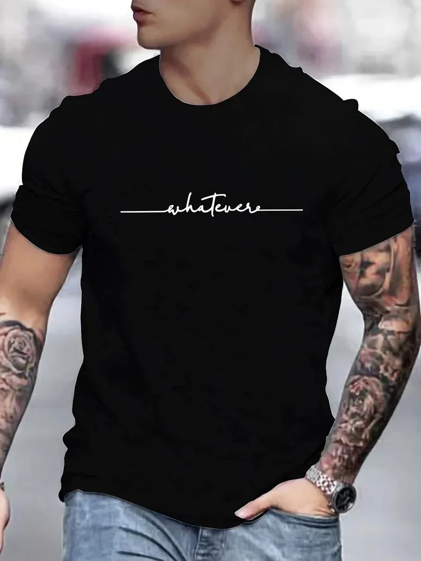 

2025 Summer New European and American European large-size men's fun printed casual text letters cotton T-shirt Gym anime y2k top