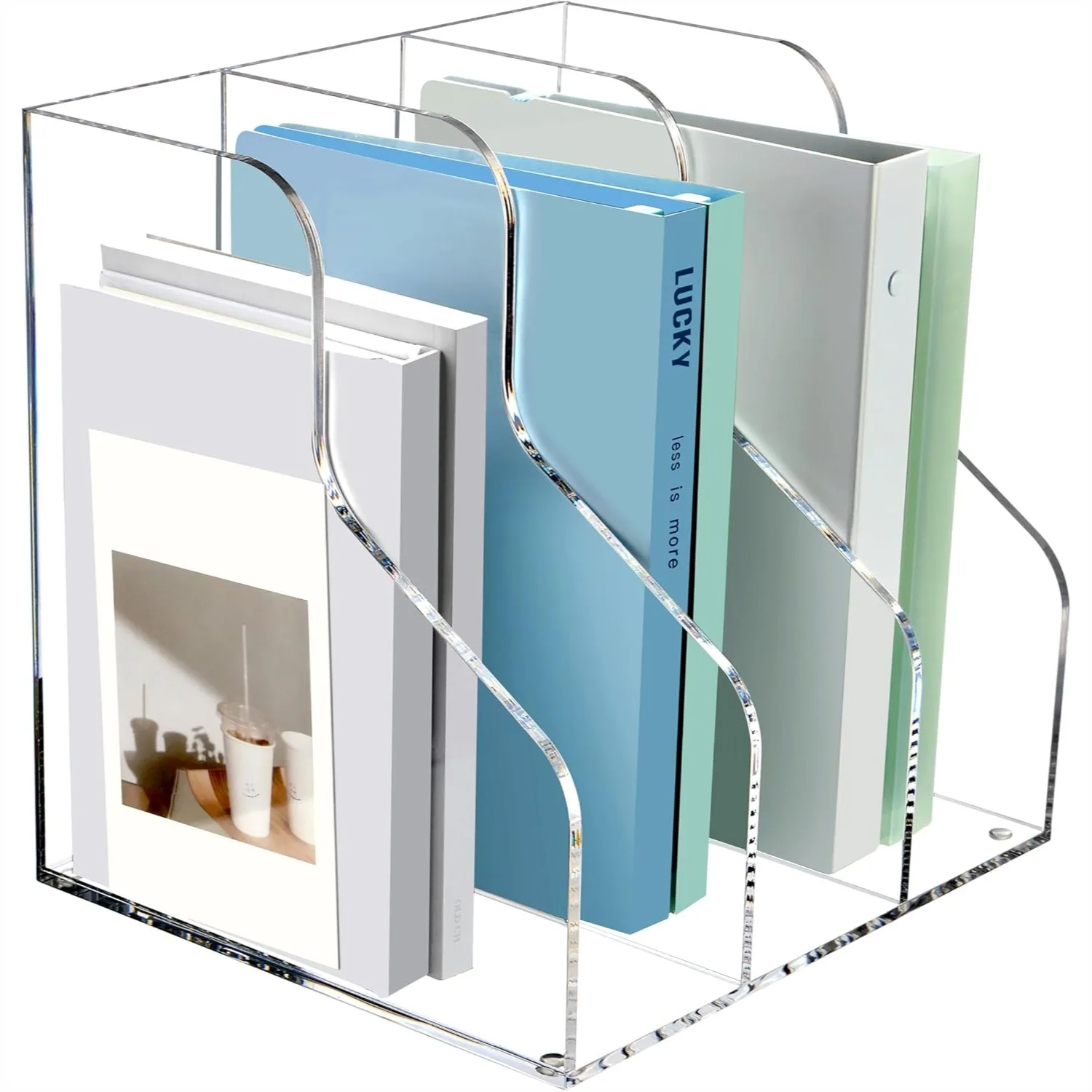 

Acrylic Magazine Holder 3 Slots, Desktop File Sorter Organizer Rack for Office Workspace, Clear Bookshelf Storage Stand